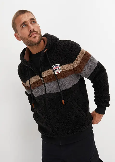 Medvídková flísová mikina na zip s kapucí, bonprix