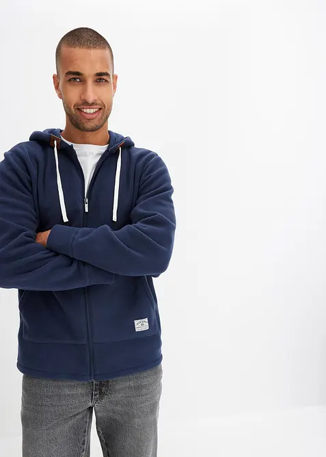 Flísová propínací mikina s kapucí a nakládanými kapsami, bonprix