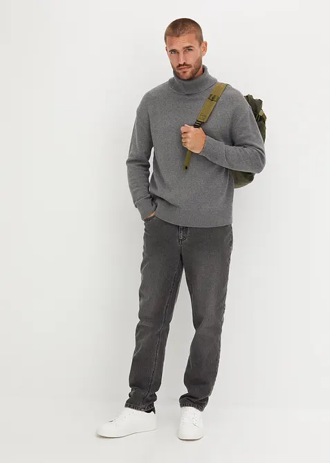 Svetr s rol&aacute;kov&yacute;m l&iacute;mcem, s bavlnou, Loose Fit, bonprix