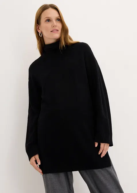 Dlouhý svetr z jemné pleteniny z viskózové směsi, s rozparky po stranách, bonprix