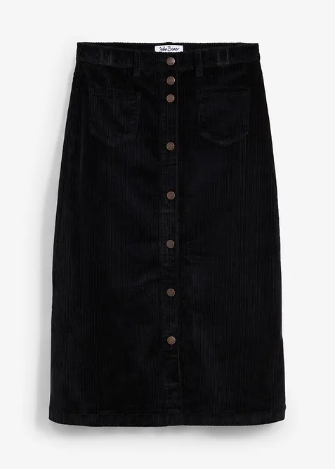 Strečová manšestrová midi sukně s knoflíky, bonprix