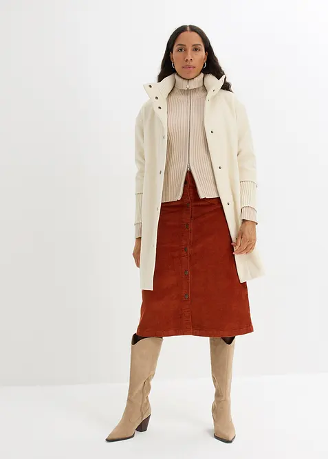 Strečov&aacute; man&scaron;estrov&aacute; midi sukně s knofl&iacute;ky, bonprix