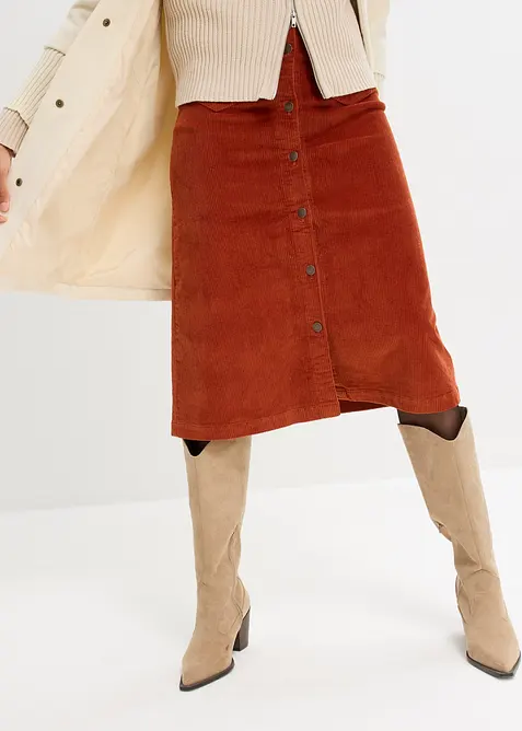 Strečov&aacute; man&scaron;estrov&aacute; midi sukně s knofl&iacute;ky, bonprix