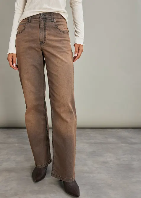Džíny Wide Leg s vintage sepráním, High Waist, bonprix