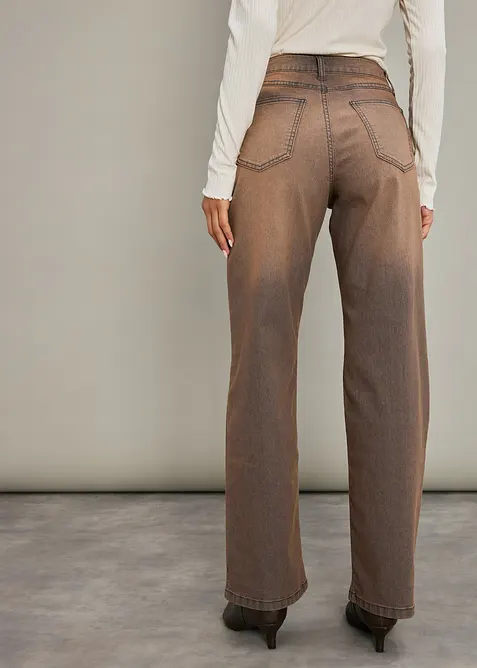 Džíny Wide Leg s vintage sepráním, High Waist, bonprix