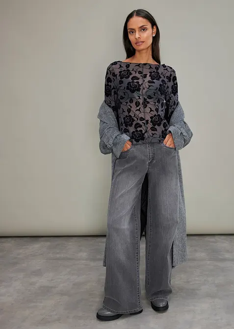 Lehce průhledné triko s dlouhým rukávem, bonprix