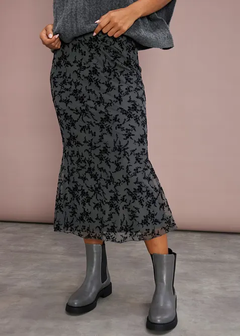 Midi sukně z jemn&eacute; s&iacute;ťoviny, bonprix