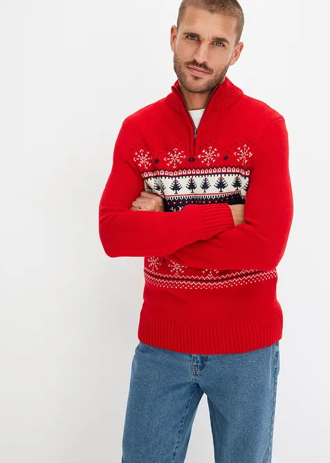 Svetr s norsk&yacute;m vzorem a l&iacute;mcem na zip, bonprix