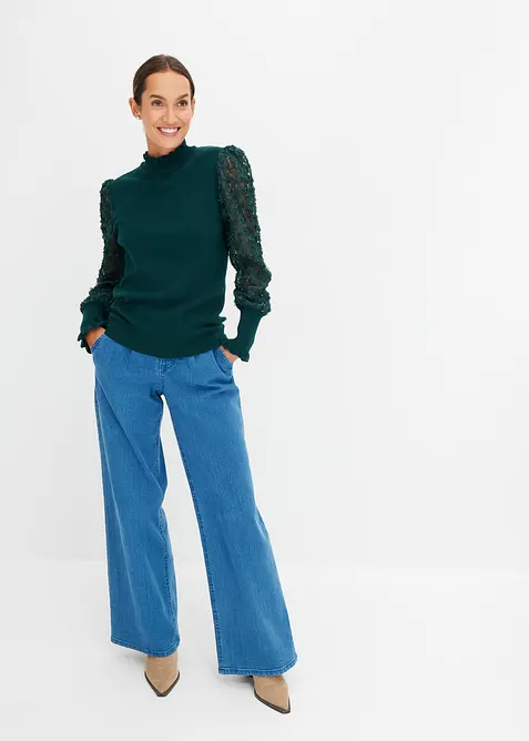 Svetr s rolákovým límcem a dekorativními šifonovými rukávy, bonprix