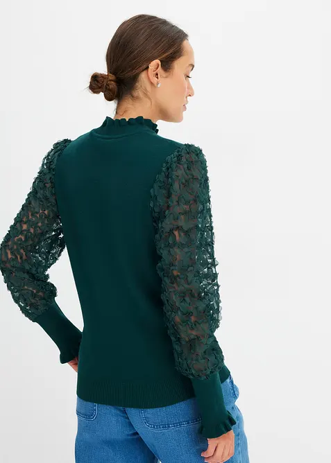 Svetr s rolákovým límcem a dekorativními šifonovými rukávy, bonprix