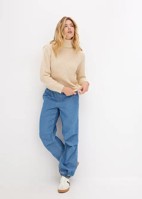 Pleten&yacute; svetr s rol&aacute;kov&yacute;m l&iacute;mcem, bonprix