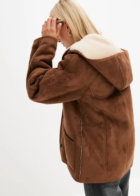 Bunda s kapucí, materiál shearling, bonprix