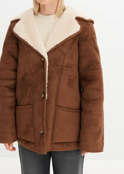 Bunda s kapucí, materiál shearling, bonprix