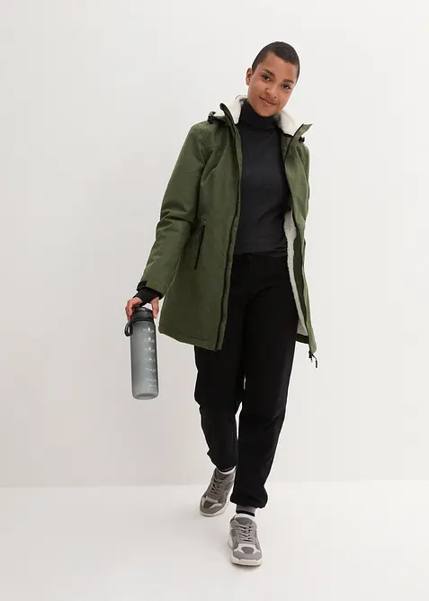 Nepromokavá funkční outdoorová dlouhá bunda s medvídkovým flísem, bonprix