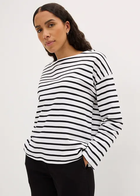 Triko s dlouh&yacute;m ruk&aacute;vem a lodičkov&yacute;m v&yacute;střihem, z organick&eacute; bavlny (2 ks v ablen&iacute;), bonprix