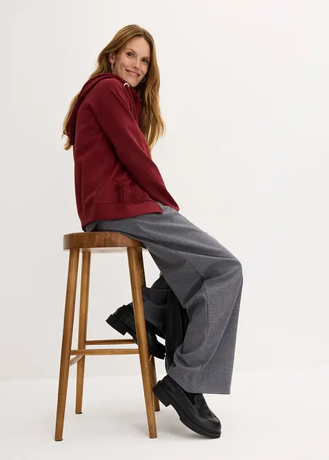 Mikina na zapínání, s pletenou kapucí a kapsou, bonprix