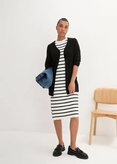 Pletený kabátek z čisté lehké bavlny s texturou slub, bonprix