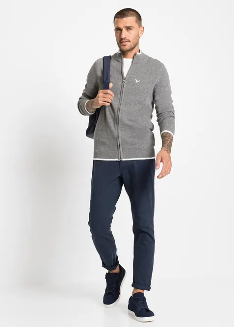 Svetr na zapínání z jemného úpletu s recyklovanou bavlnou, se stojáčkem, bonprix