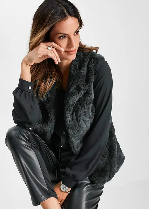 Trendy vesta z uměl&eacute; kože&scaron;iny, bonprix