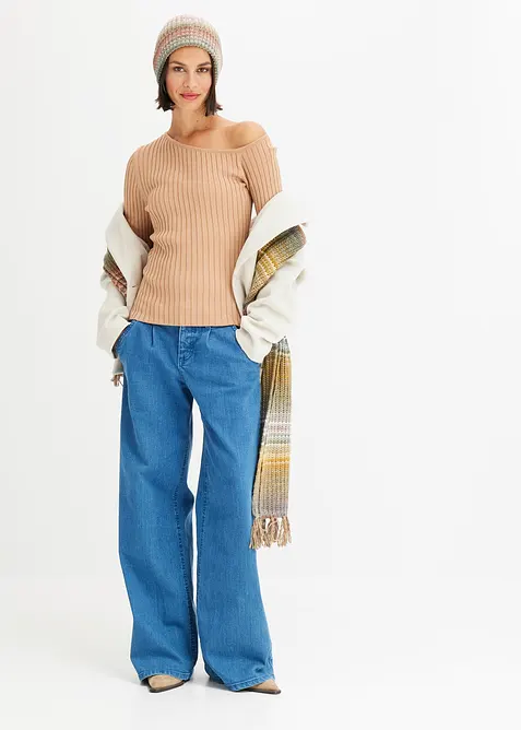 Žebrované triko s volným ramenem, bonprix