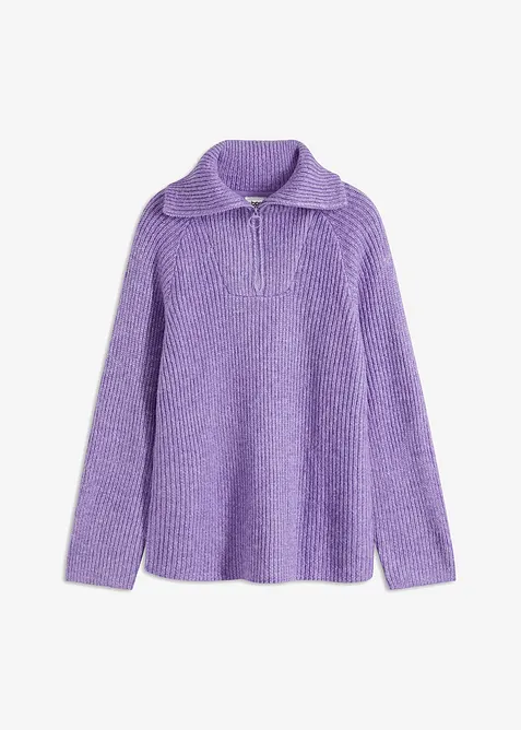 Žebrovaný svetr s límečkem na zip, bonprix