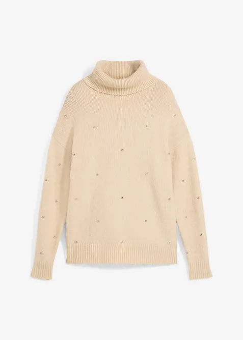 Svetr s rolákovým límcem a štrasovými kamínky, bonprix