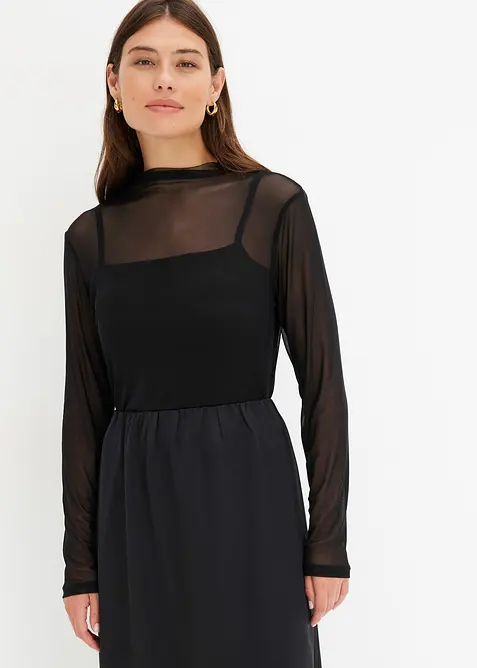 Triko s dlouh&yacute;m ruk&aacute;vem se s&iacute;ťovinou, bonprix