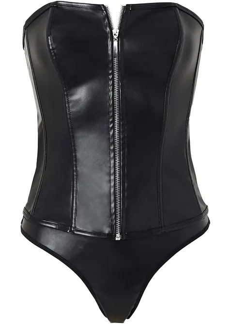 Korzet + tanga z uměl&eacute; kůže (2d&iacute;ln&aacute; souprava), bonprix