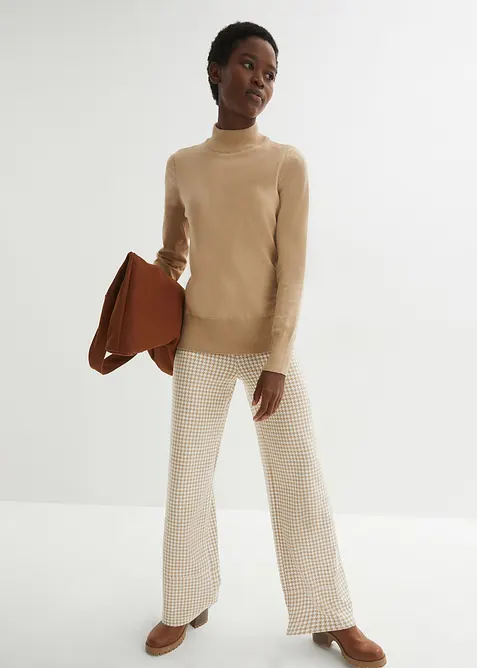 Strečové kalhoty se vzorem kohoutí stopy, Wide Leg, bonprix