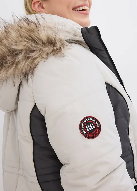 Krátký outdoorový kabát s umělou kožešinou, voděodolný, bonprix