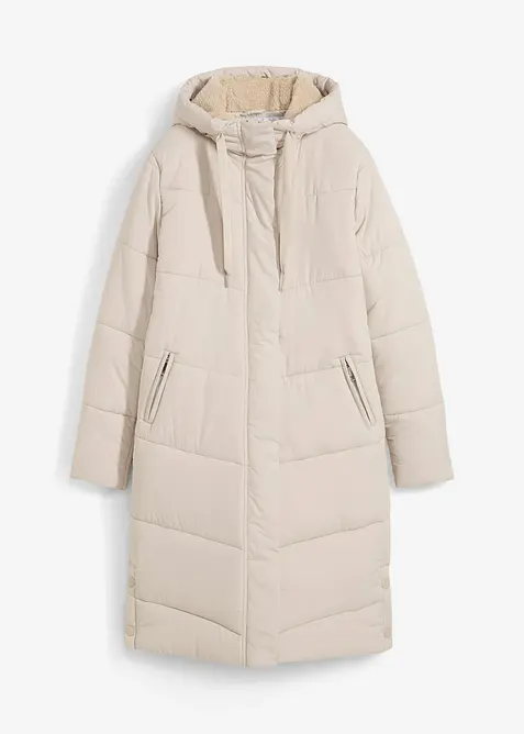 Prošívaný kabát s plyšovou podšívkou v kapuci, bonprix