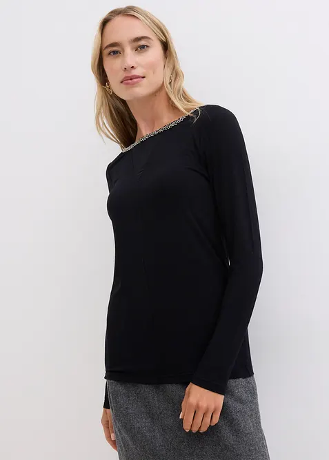 Tričko se s&iacute;ťovanou vsadkou a třpytiv&yacute;mi kam&iacute;nky, bonprix