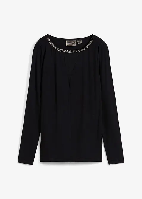 Tričko se síťovanou vsadkou a třpytivými kamínky, bonprix