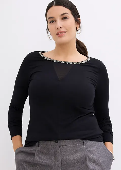 Tričko se síťovanou vsadkou a třpytivými kamínky, bonprix