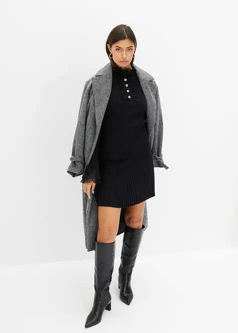 Tričko z jemného úpletu, se šifonovými volány, bonprix