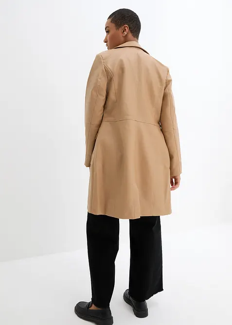 Lehk&yacute; kab&aacute;t z uměl&eacute; kůže s l&iacute;mcem s klopou, vypasovan&yacute;, bonprix