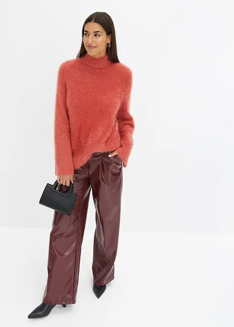 Svetr s peř&iacute;čkovou př&iacute;z&iacute; a &scaron;irok&yacute;mi ruk&aacute;vy, Boxy střih, bonprix