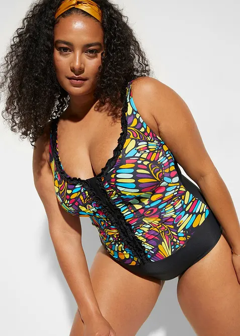 Stahovací jednodílné plavky, silný tvarující efekt, s rýšky, bonprix