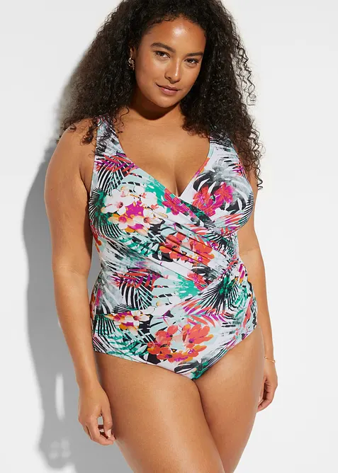 Stahovací jednodílné plavky, střední tvarující efekt, se zavinovacím vzhledem, bonprix