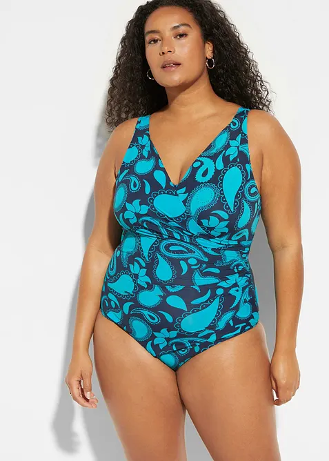 Jednodílné stahovací plavky se zavinovacím vzhledem, lehce tvarující efekt, bonprix