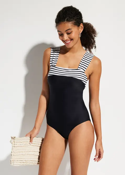 Stahovací jednodílné plavky, střední tvarující efekt a široká ramínka, bonprix