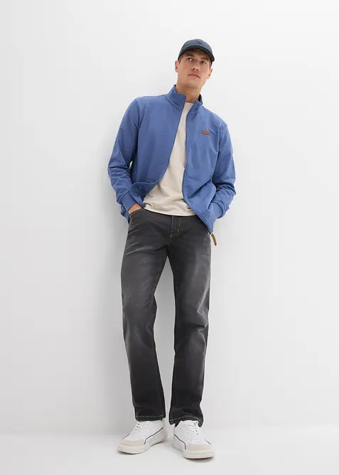 Mikina na zap&iacute;n&aacute;n&iacute; se stoj&aacute;čkem a s detaily z imitace kůže, bonprix