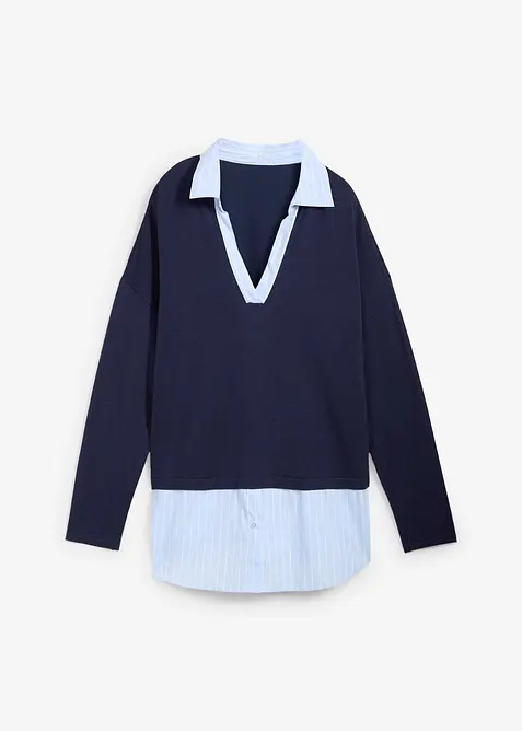 Svetr z jemné pleteniny, s halenkovou vsadkou, bonprix