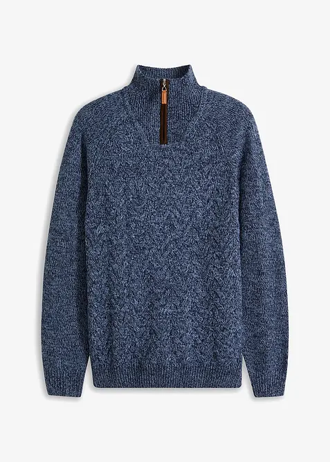 Svetr s límcem na zip, z copánkové pleteniny s podílem vlny, bonprix