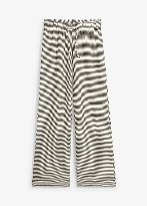 Proužkovan&eacute; žerzejov&eacute; kalhoty se &scaron;ňůrkou na stažen&iacute;, z bavlněn&eacute; směsi, bonprix