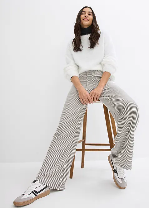 Proužkovan&eacute; žerzejov&eacute; kalhoty se &scaron;ňůrkou na stažen&iacute;, z bavlněn&eacute; směsi, bonprix