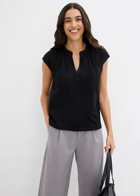 Henley tričko s kr&aacute;tk&yacute;m ruk&aacute;vem, ze směsi s visk&oacute;zou, bonprix