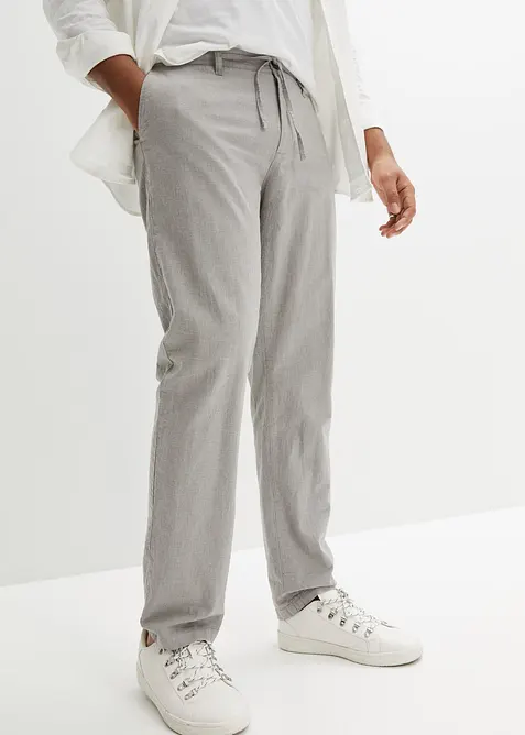 Chino kalhoty bez zapínání, sRegular Fit, se lnem, Straight, bonprix