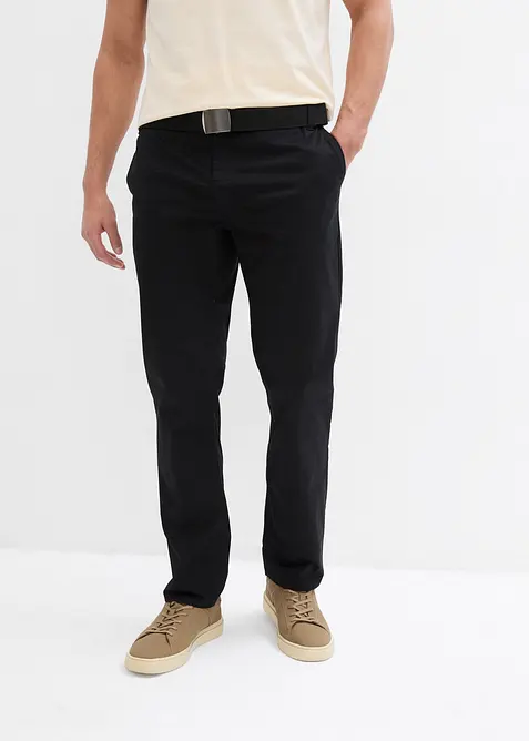 Chino kalhoty s pohodln&yacute;m pasem a opaskem, Regular Fit, Straight, bonprix