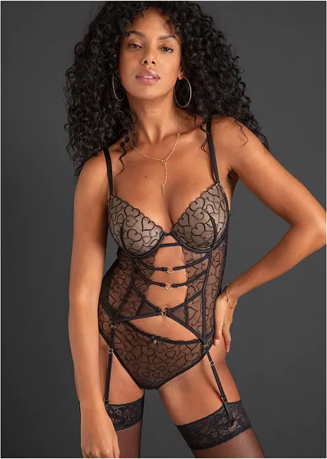 Korzetový top s kosticemi a elegantní výšivkou, bonprix